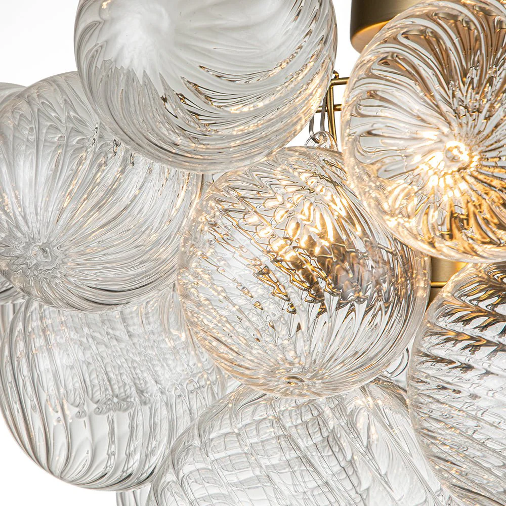 3-Light Brass Cluster Ribbed Glass Bubble Semi Flush Chandelier - Image 14