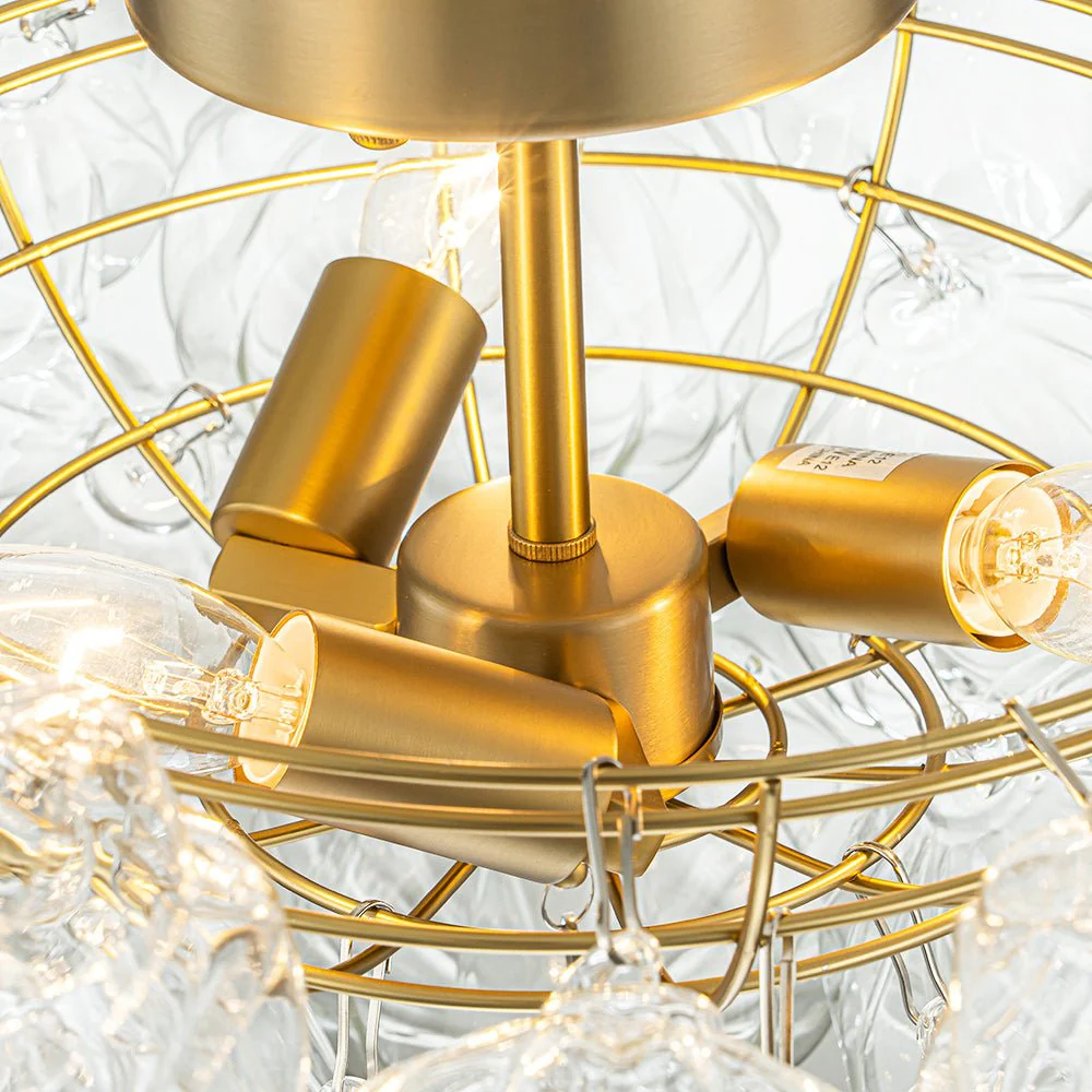 3-Light Brass Sculpture Glass Globe Bubble Semi Flush Chandelier - Image 14