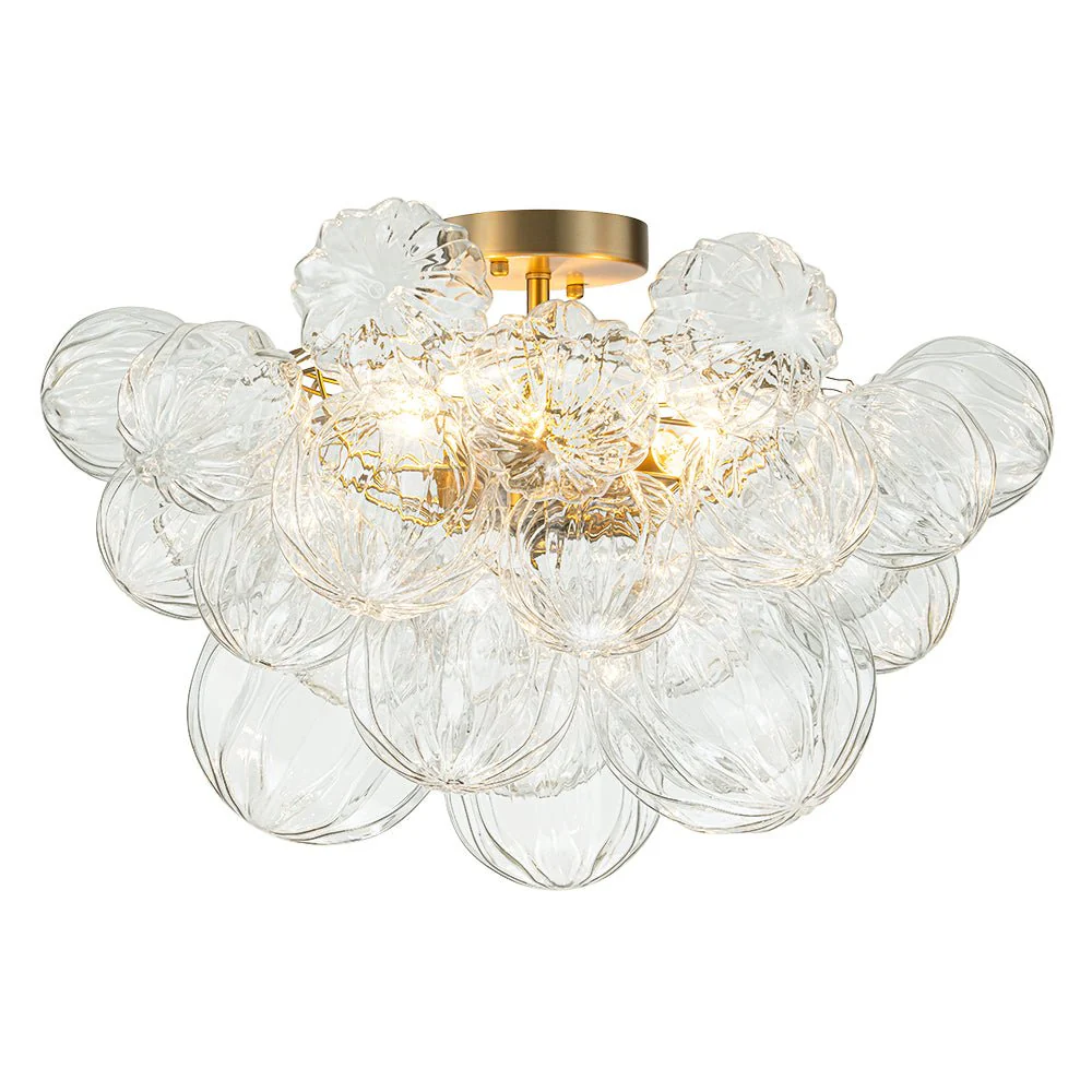 3-Light Brass Sculpture Glass Globe Bubble Semi Flush Chandelier - Image 5