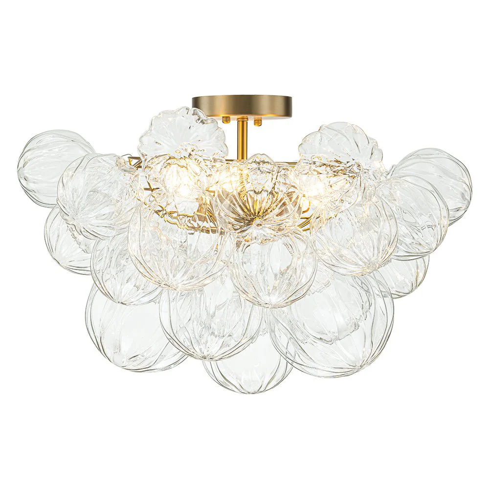 3-Light Brass Sculpture Glass Globe Bubble Semi Flush Chandelier - Image 7