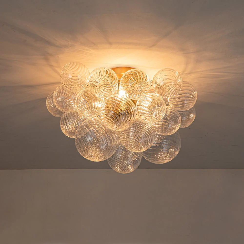 3-Light Cluster Ribbed Glass Bubble Semi Flush Chandelier - Image 14