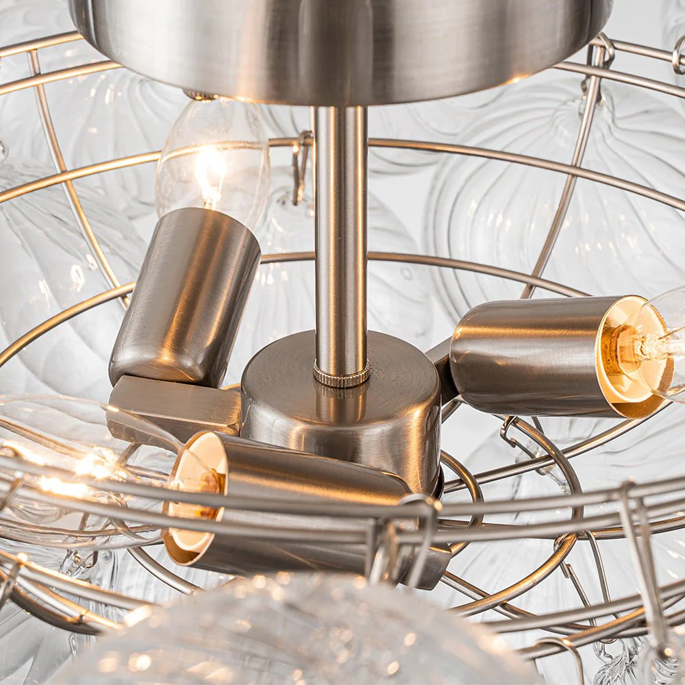 3-Light Cluster Ribbed Glass Bubble Semi Flush Chandelier - Image 24