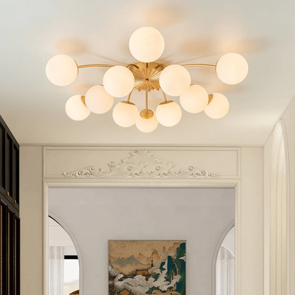 Blossom 12-Light Opal Glass Bubble Semi Flush Chandelier - Image 5