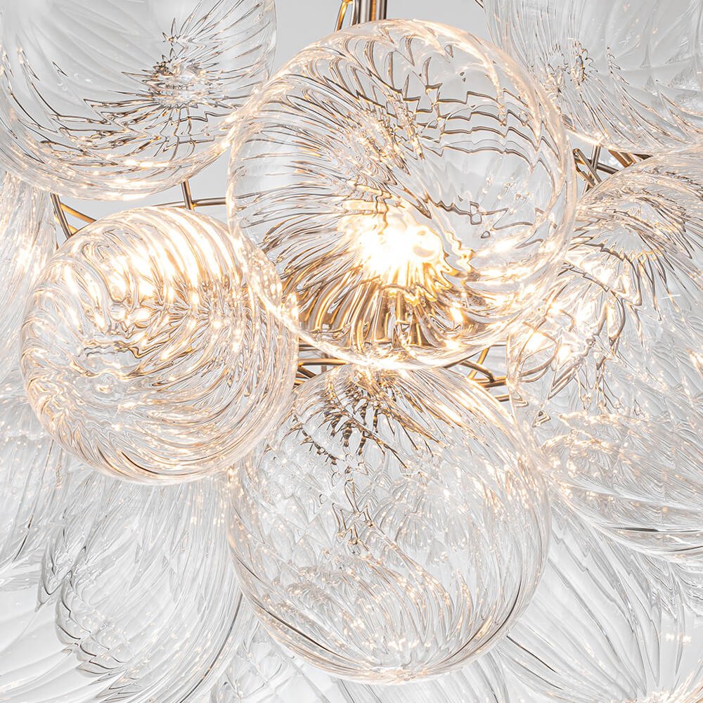 Brass Cluster Ribbed Glass Globe Bubble Chandelier - Image 37