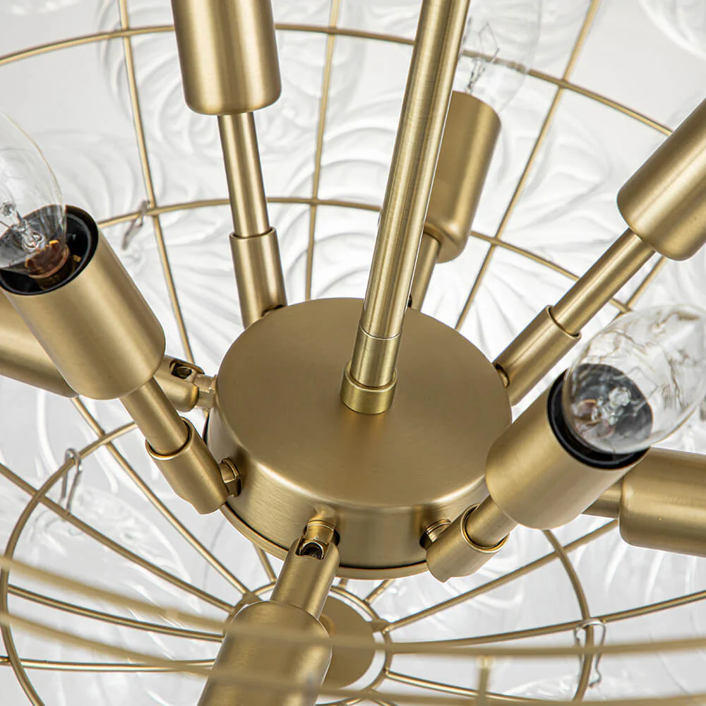 Brass Cluster Ribbed Glass Globe Bubble Chandelier - Image 41