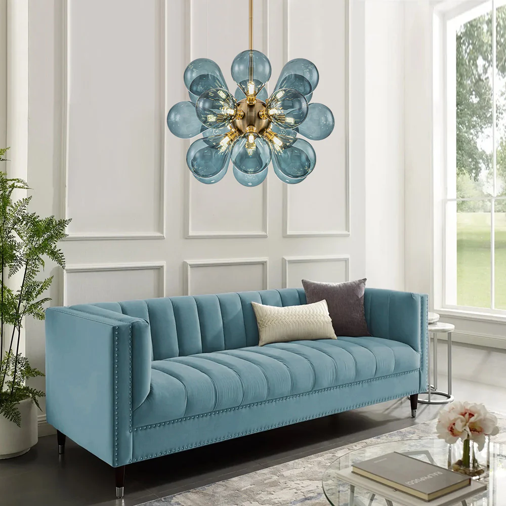 Cluster Blue Glass Bubble Chandelier - Image 5