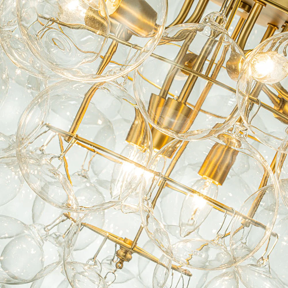 Luxury Brass Cluster Clear Glass Globe Bubble Chandelier - Image 12