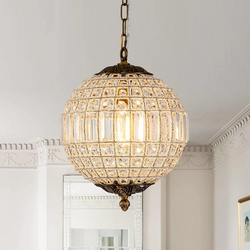 (OpenBox) French Antique Brass Crystal Globe Chandelier - Image 5