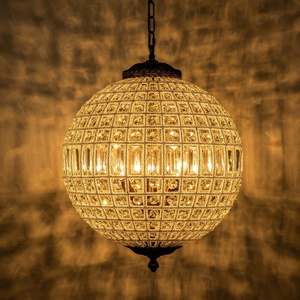 (OpenBox) French Antique Brass Crystal Globe Chandelier - Image 9